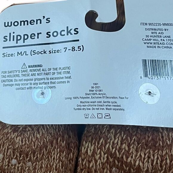 Sherpa Lined Sloth Slippers Socks Brown Size Medium - Picture 4 of 5